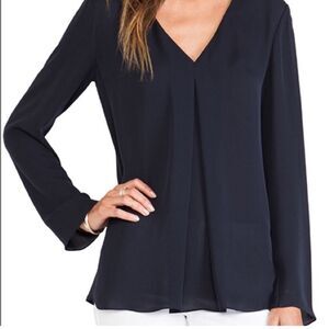 Theory Trent 100% Silk Ling Sleeve Blouse Navy Size - M